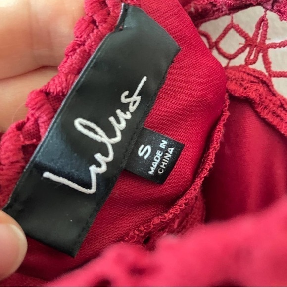 Lulu’s Dearly Beloved Red Crochet Lace Valentine’s Sundress Date mini Dress S - Picture 9 of 10